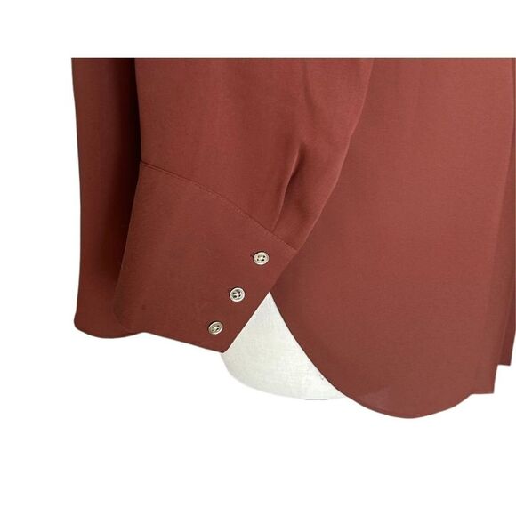 Chico's Women's Brown Pleated Details Button Closure Long Sleeve Shirt Size L - Picture 3 of 7